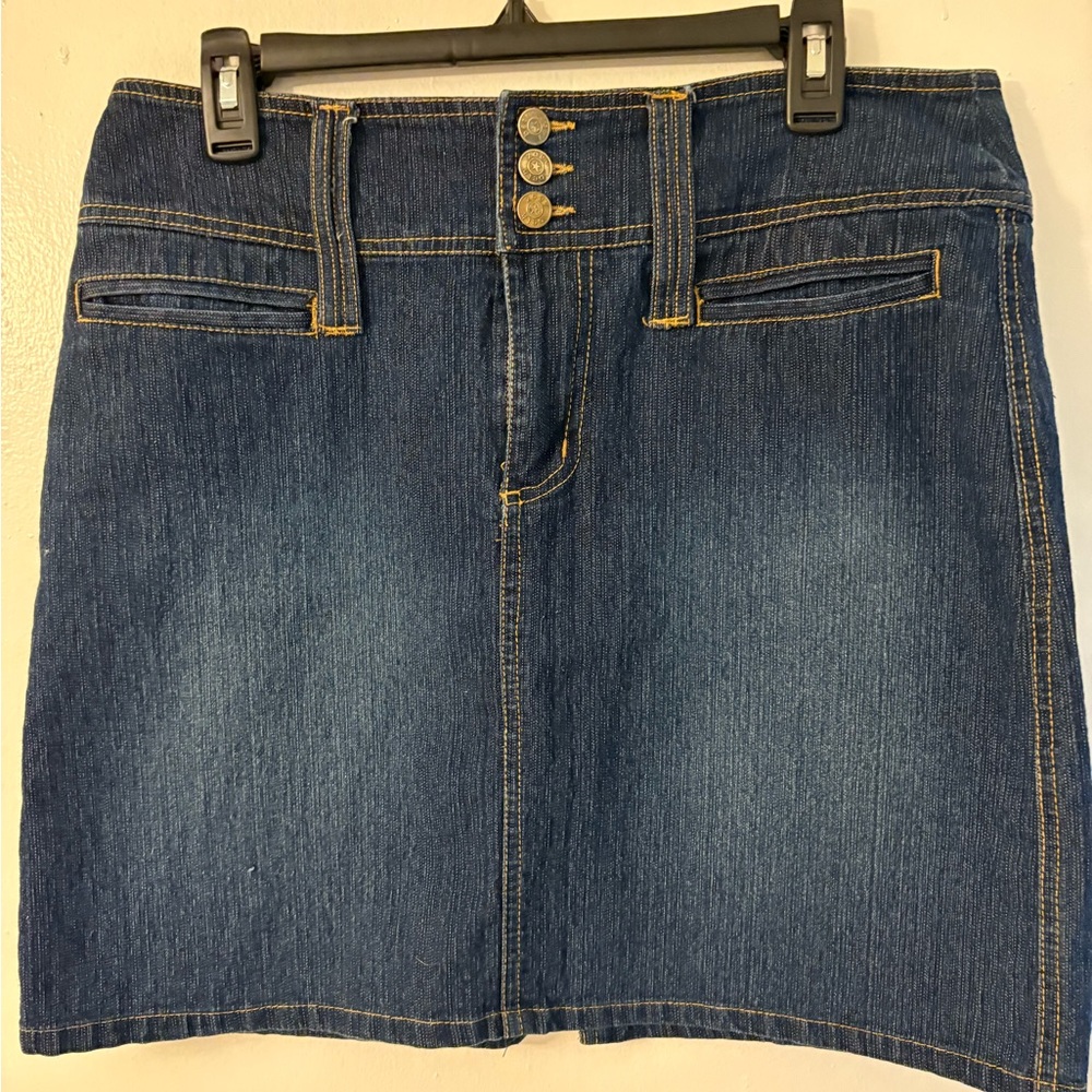 Denim Mini Skirt with Button Detail